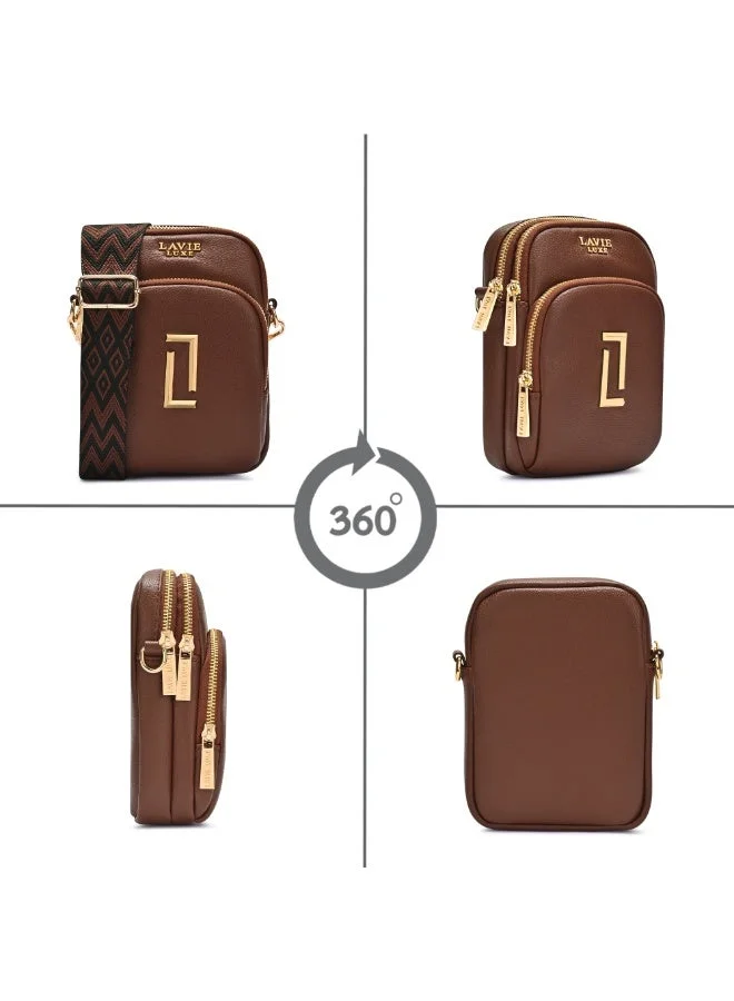 Lavie  Luxe Women's Mobile25 Vertical 3-Compartment Sling  (Lt. Brown) for Women | Best Price UAE